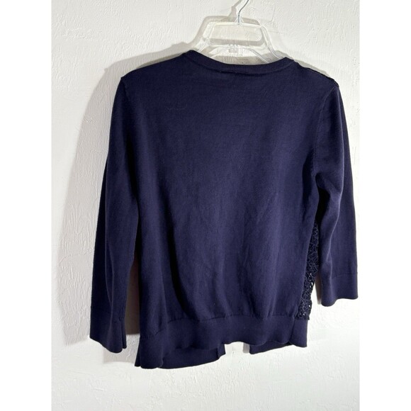 Loft Women’s Small Button Up Floral Lace Front Black 3/4 Sleeve Cardigan - Picture 2 of 8